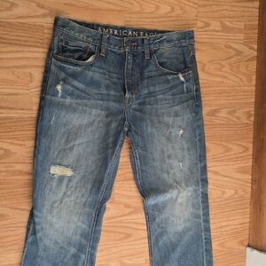 American Eagle Outfitters Men's Bootcut Distressed Jeans - Blue